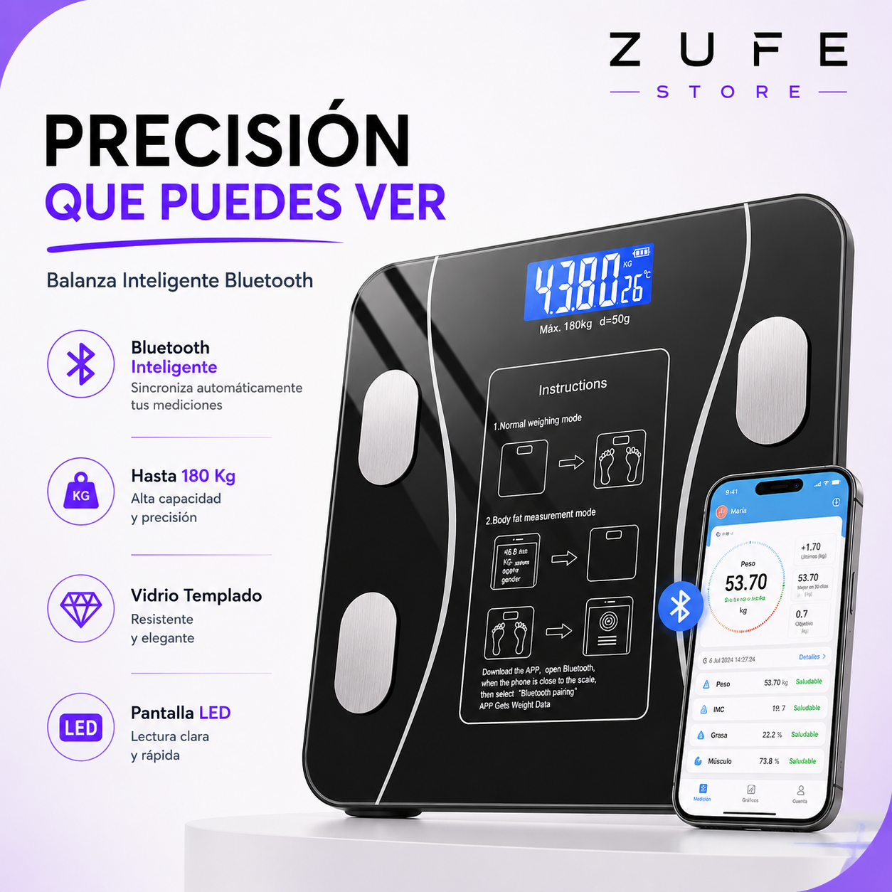 Balanza Inteligente Bluetooth | Conoce tu progreso real más allá del peso