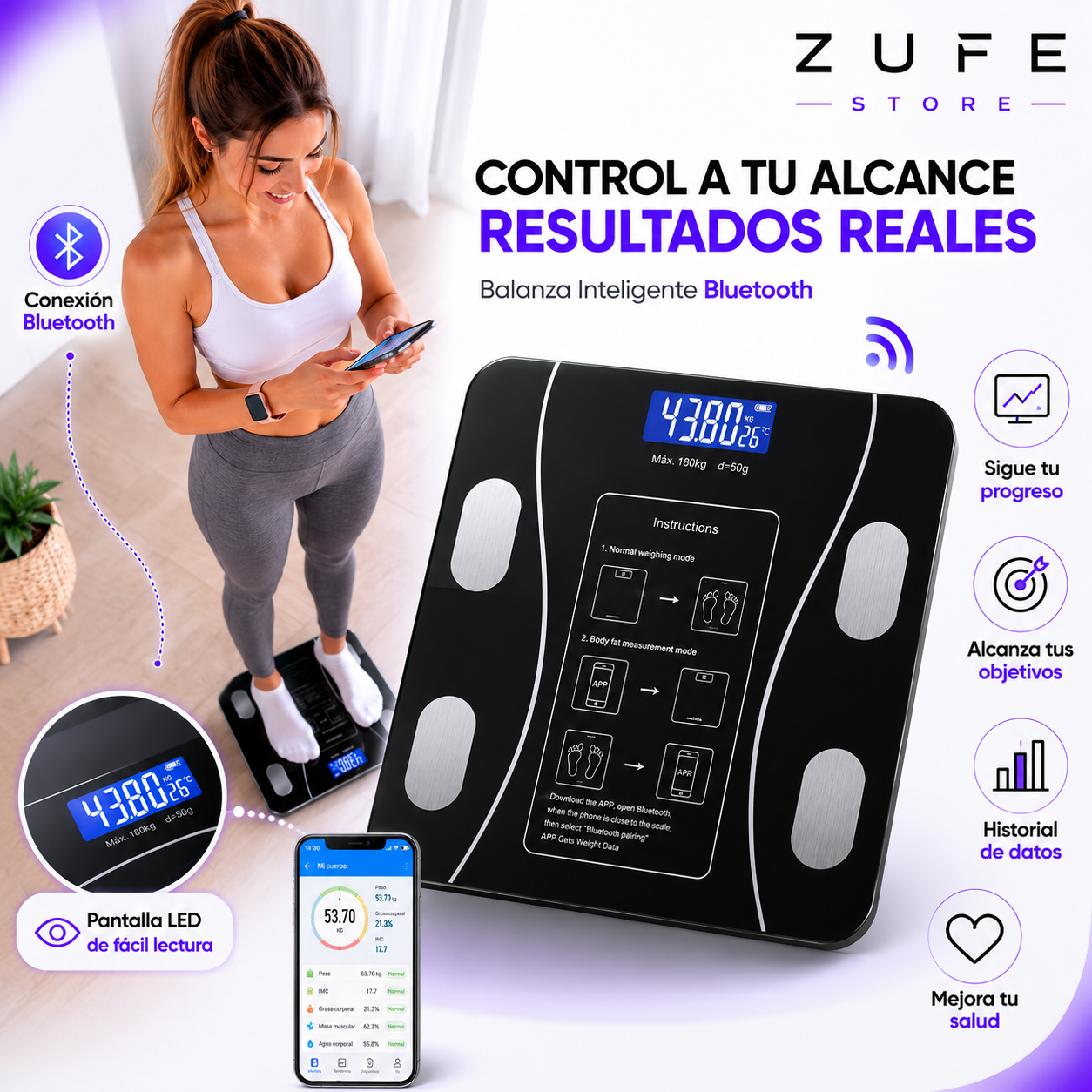 Balanza Inteligente Bluetooth | Conoce tu progreso real más allá del peso
