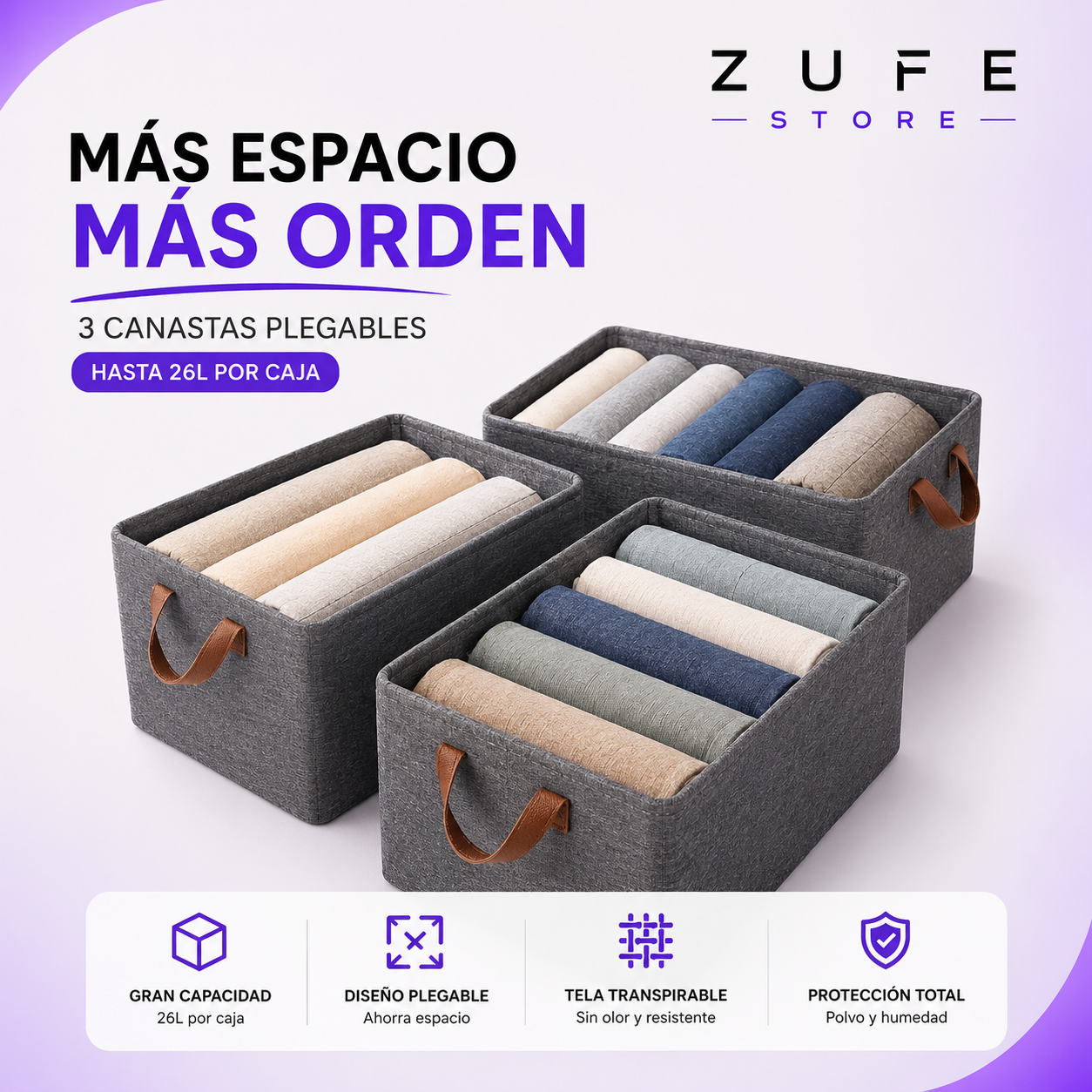 Pack 3 Canastas Organizadoras Plegables